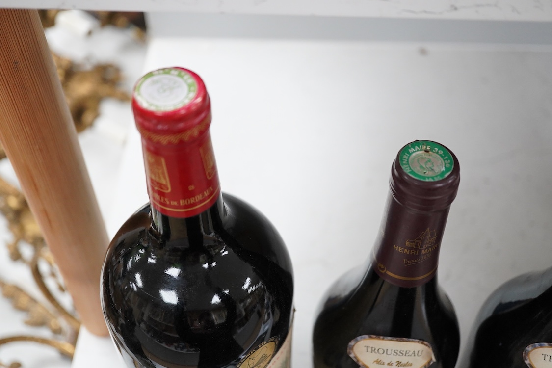 Five bottles: including a bottle of Chateau Corps de Loup, premieres cote de Blaye 1990
